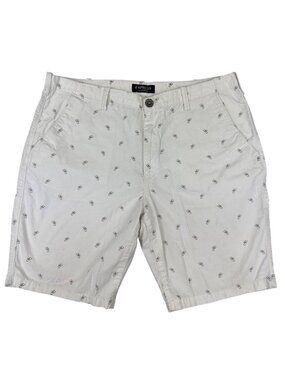 Express Mens Classic Fit White Shorts With Small Gray Scorpion Print Travel